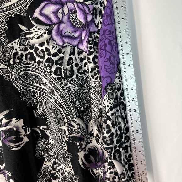 Karen Scott Purple and Black Floral Animal Print Blouse with 3/4 sleeve - Picture 8 of 9